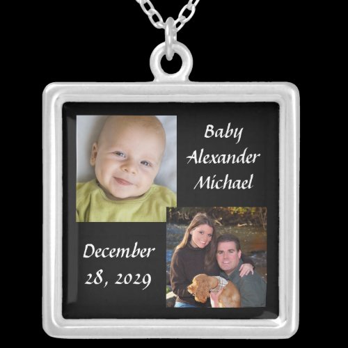 Personalized Collage 2 Photo Necklace Black w/Text