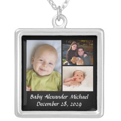 Personalized Collage Photo Necklace Black w/Text