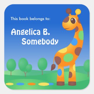 Personalized Color Spots Giraffe Bookplate Sticker