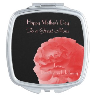 Personalized Compact Mirror Coral Rose Mothers Day