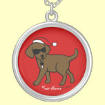 Personalized Cool Chocolate Lab Cartoon Christmas necklaces
