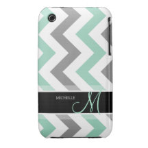 Personalized Cool Mint and Gray Chevron Case-Mate iPhone 3 Case