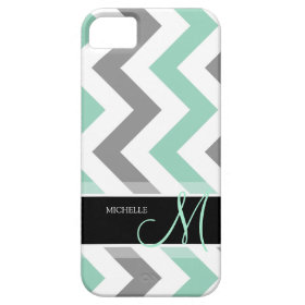 Personalized Cool Mint and Gray Chevron iPhone 5 Cases