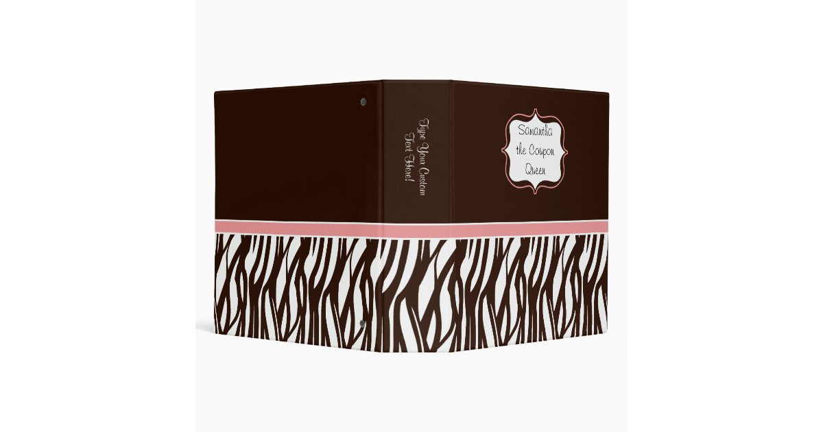 Personalized Coupon Organizer, Brown/Pink Zebra Binder Zazzle