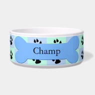 Personalized Custom Dog Bowl -- Blue Dog Bone petbowl