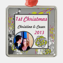 Personalized Custom Lime Green/Hot Pink Flower Flo Christmas Tree Ornaments