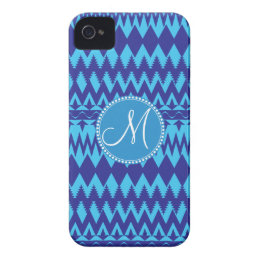 Personalized Custom Monogram Blue Tribal Pattern Case-Mate iPhone 4 Case