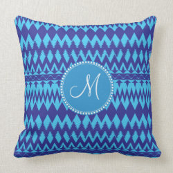 Personalized Custom Monogram Blue Tribal Pattern Pillows