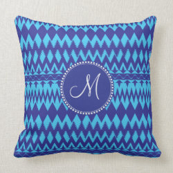 Personalized Custom Monogram Blue Tribal Pattern Pillow