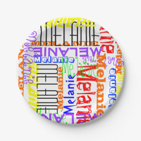 Personalized Custom Name Collage Colorful 7 Inch Paper Plate