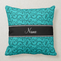 Personalized custom name turquoise swirls pillow