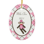 Personalized Custom Ornament Pink Sock Monkey
