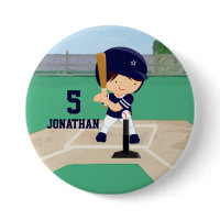 Personalized Cute Baseball cartoon player Buttons