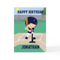 Personalized Cute Baseball cartoon player Greeting Cards