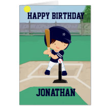 Personalized Cute Baseball cartoon player Greeting Cards