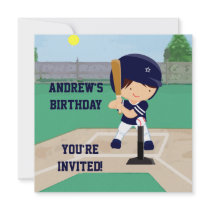 Personalized Cute Baseball cartoon player Custom Invitation