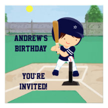 Personalized Cute Baseball cartoon player Custom Invitation