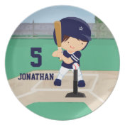Personalized Cute Baseball cartoon player Dinner Plate