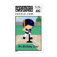 Personalized Cute Baseball cartoon player Postage