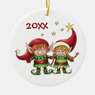 Personalized Cute Elf Couple Christmas Ornament