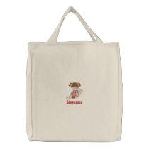 Personalized cute little girl embroidered tote bag