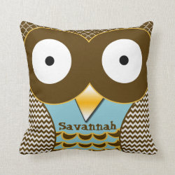 Personalized Cute Owl Blue & Orange American Mojo Throw Pillow