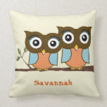Personalized Cute Owls Blue & Orange American Mojo american mojo pillows
