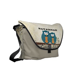 Personalized Cute Owls Sitting on a Tree Branch rickshawmessengerbag