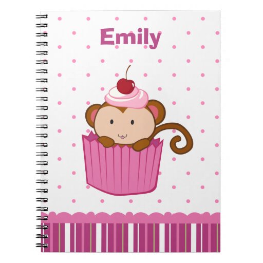 Personalized cute pink cupcake monkey notebook Zazzle