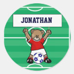 Personalized Cute Soccer Teddy Bear (red) Stickers