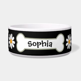 Personalized Daisy Dog Bowl with Black Background