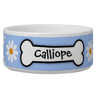 Personalized Daisy Dog Bowl with Blue Background