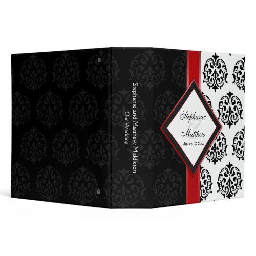 Personalized Damask and Red Ribbon 2 Inch Binder binder