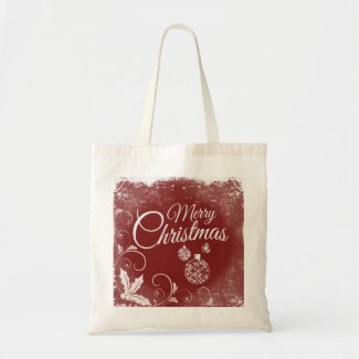 Personalized Decorative Merry Christmas Swirl Budget Tote Bag