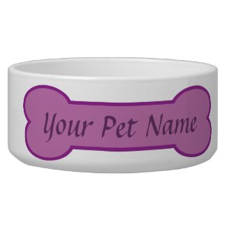 Personalized Dog Bone (Purple) Pet Dish Dog Water Bowls