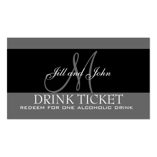 Personalized Drink Ticket for Wedding Reception Business Cards (front side)