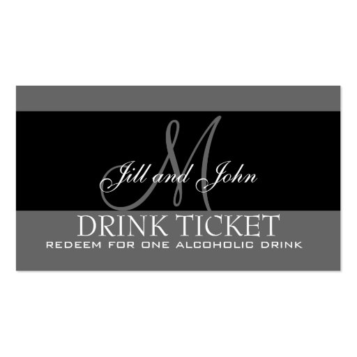 Personalized Drink Ticket for Wedding Reception Business Card Template (front side)