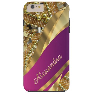 Personalized elegant pink and gold bling tough iPhone 6 plus case