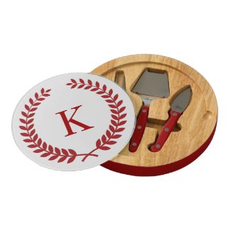 Personalized Family Crest Monogram Red Round Cheese Board