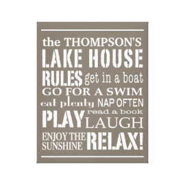 Personalized Family Lake House Rules Brown | White Gallery Wrap Canvas