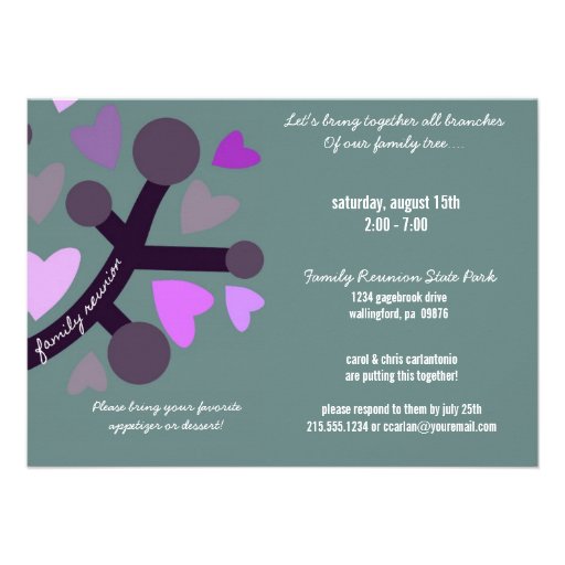 Personalized Family Tree & Hearts Family Reunion Custom Invitations