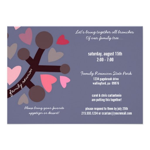 Personalized Family Tree & Hearts Family Reunion Personalized Announcement