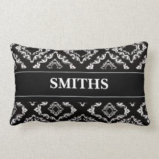 Personalized Fancy Black & White Ornate Pillow throwpillow