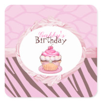 Personalized Fancy Cupcake Safari Sticker Topper