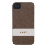 Personalized Faux Brown Leather iPhone 4 Cover