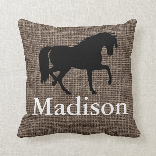 Personalized Faux Burlap Horse Silhouette Throw Pillow Zazzle