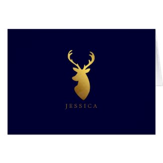 Personalized Faux Gold Foil Deer Head Stationery Note Card