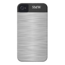 Personalized Faux Stainless Steel and Black iPhone 4 Case-Mate Cases