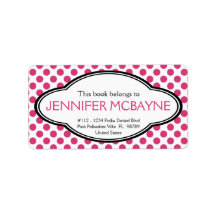 Personalized Feminine Pink Polkadots Bookplate Custom Address Label
