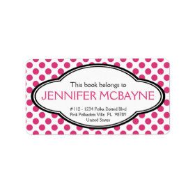 Personalized Feminine Pink Polkadots Bookplate Custom Address Label
